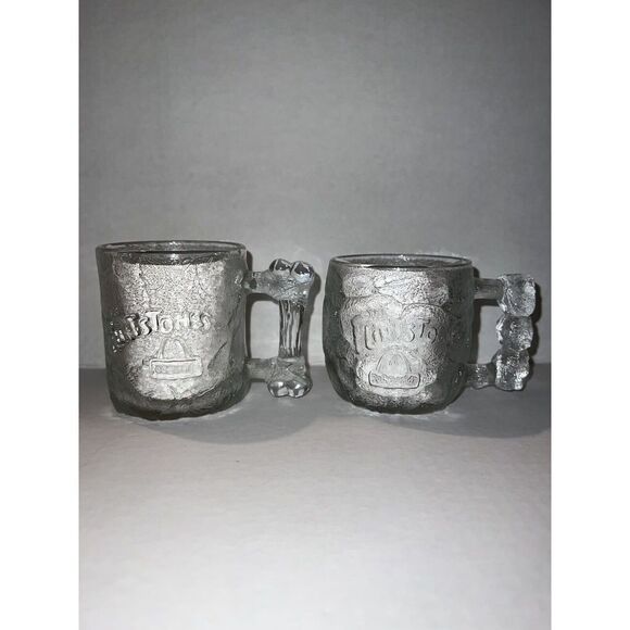 McDonalds FLINSTONES Glass Mugs-RocDonalds Set of 2 Clear PRE-DAWN Vintage 1993 - Picture 1 of 8